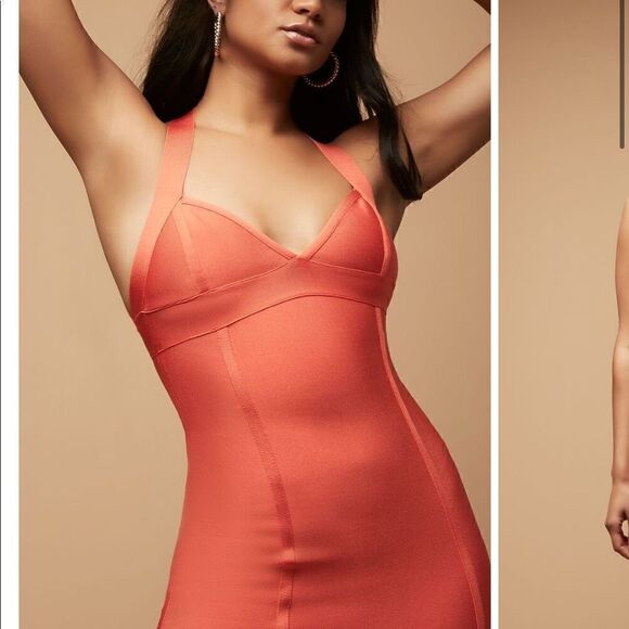 Herve Leger x Forever 21 One Shoulder Cutout Mini Dress Coral Orange NWT - Picture 15 of 16